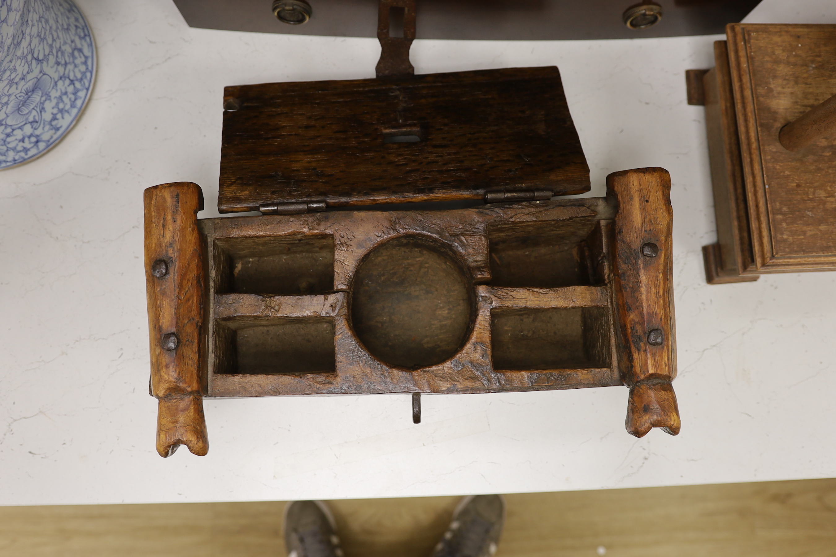 An Indian hardwood and wrought iron strong box, 40.5cm wide